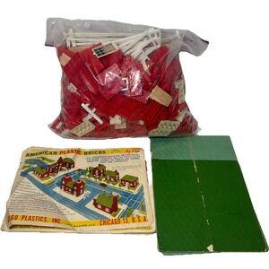 Vintage American Bricks Plastic Red & White Pieces, Doors, Windows Building Elgo